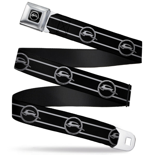 Buckle-Down 1962 Chevrolet Impala Deer Emblem Full Color Black Silver Seatbelt Belt - 1962 Chevrolet Impala Deer Emblem/Stripe Black/Silver Webbing