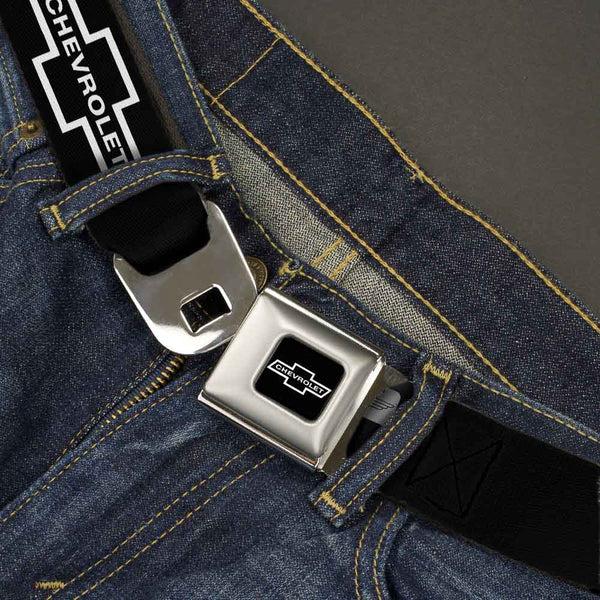 Buckle-Down 1965 CHEVROLET Bowtie Full Color Black White Seatbelt Belt - 1965 CHEVROLET Bowtie Black/White Webbing