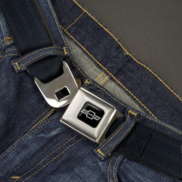 Buckle-Down 1965 CHEVROLET Bowtie Full Color Black/White Seatbelt Belt - Black Panel Webbing