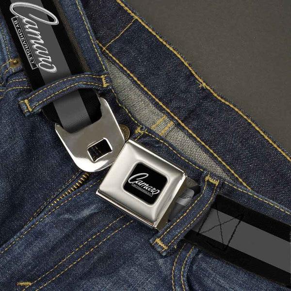 Buckle-Down 1969 CAMARO BY CHEVROLET Emblem Full Color Black Silver Seatbelt Belt - 1969 CAMARO BY CHEVROLET Emblem/Stripe Black/Gray/Silver Webbing