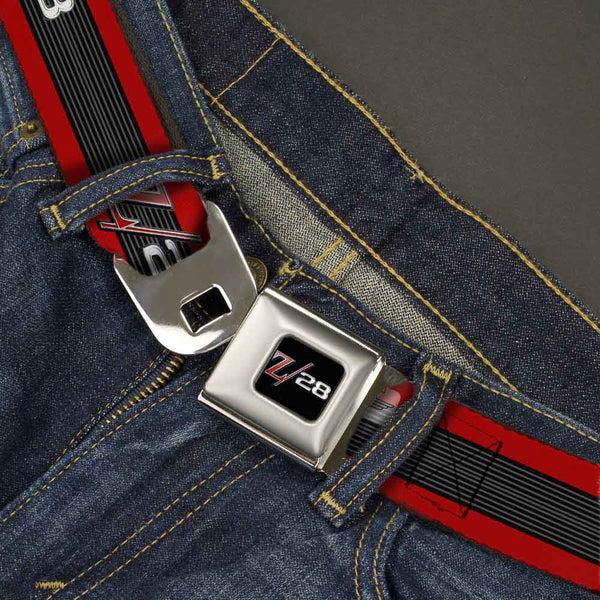Buckle-Down 1969 Camaro Z 28 Emblem Full Color Black Silvers Red Seatbelt Belt - 1969 Camaro Z/28 Emblem/Stripe Red/Black/Gray/Silver Webbing