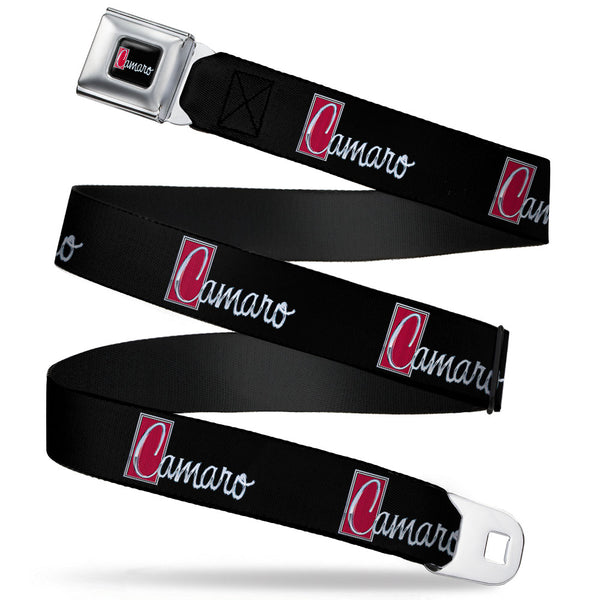 Buckle-Down 1972 CAMARO Script Emblem Full Color Black Silver Reds Seatbelt Belt - 1972 CAMARO Script Emblem Black/Silver/Reds Webbing