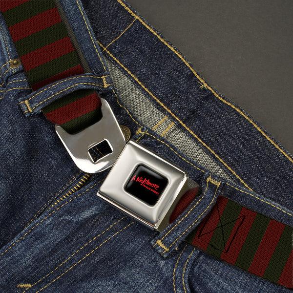 Buckle-Down A NIGHTMARE ON ELM STREET Full Color Black/Blood Splatter Reds Seatbelt Belt - A Nightmare On Elm Street Freddy Krueger Sweater Stripe Reds/Greens Webbing