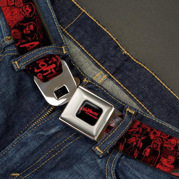 Buckle-Down A NIGHTMARE ON ELM STREET Full Color Black/Blood Splatter Reds Seatbelt Belt - A NIGHTMARE ON ELM STREET Freddy Pose/Sketch Black/Red Webbing