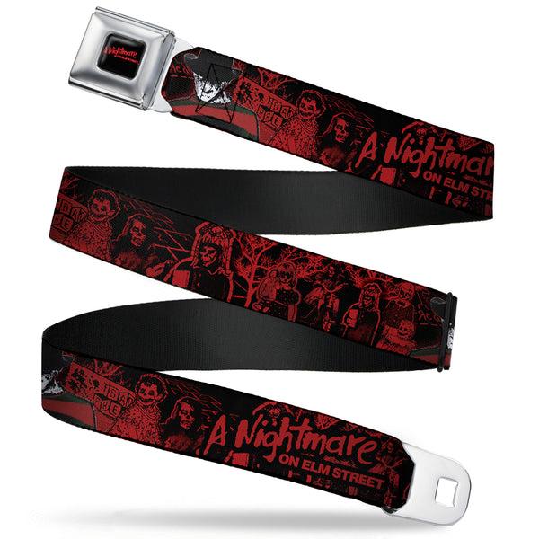 Buckle-Down A NIGHTMARE ON ELM STREET Full Color Black/Blood Splatter Reds Seatbelt Belt - A NIGHTMARE ON ELM STREET Freddy Pose/Sketch Black/Red Webbing