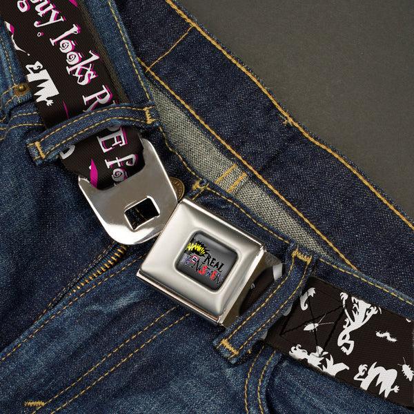 Buckle-Down AAAHH REAL MONSTERS Logo Full Color Black Fade Seatbelt Belt - Ickis THIS GUY LOOKSRIPE FOR A SCARE Black/White/Purples Webbing
