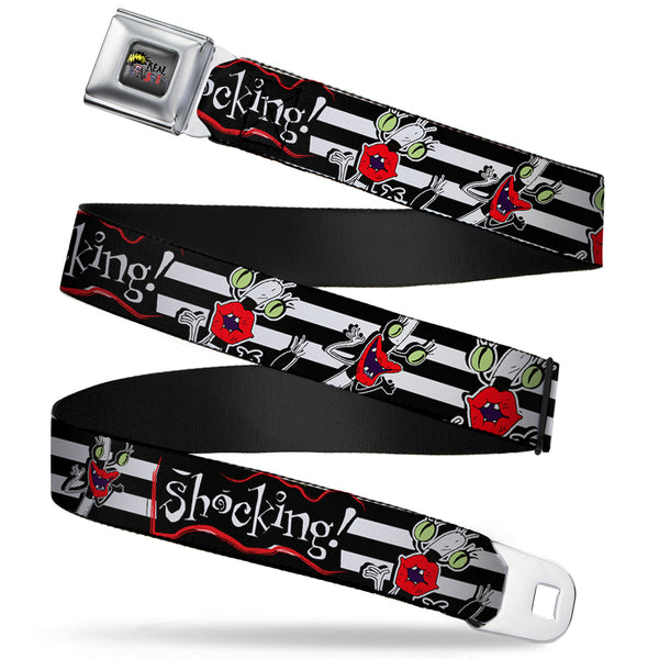 Buckle-Down AAAHH REAL MONSTERS Logo Full Color Black Fade Seatbelt Belt - Oblina Poses SHOCKING Stripe Black/White Webbing