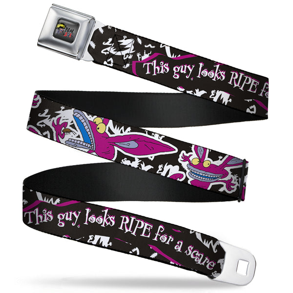 Buckle-Down AAAHH REAL MONSTERS Logo Full Color Black Fade Seatbelt Belt - Ickis THIS GUY LOOKSRIPE FOR A SCARE Black/White/Purples Webbing