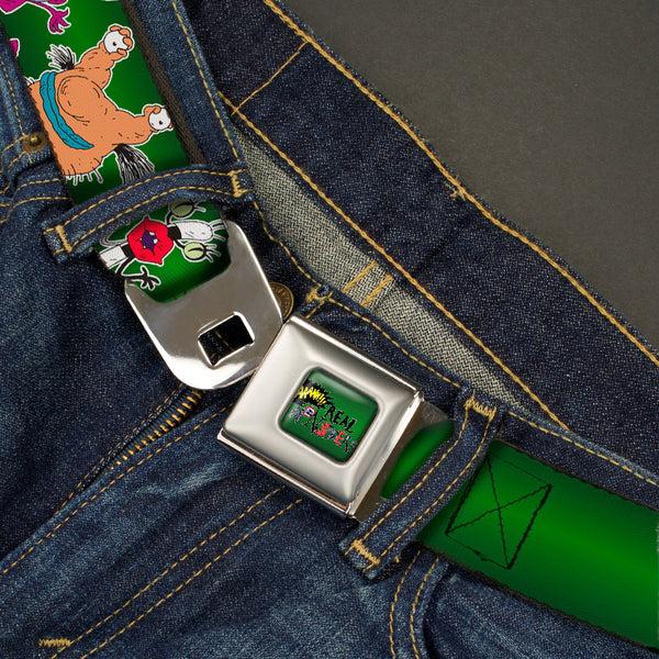 Buckle-Down AAAHH REAL MONSTERS Logo Full Color Green Seatbelt Belt - AAAHH REAL MONSTERS Ickis/Krumm/Oblina Pose Green Webbing