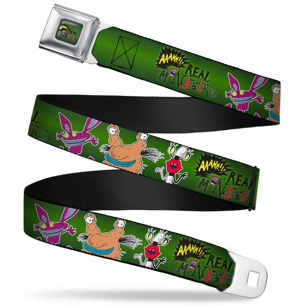 Buckle-Down AAAHH REAL MONSTERS Logo Full Color Green Seatbelt Belt - AAAHH REAL MONSTERS Ickis/Krumm/Oblina Pose Green Webbing