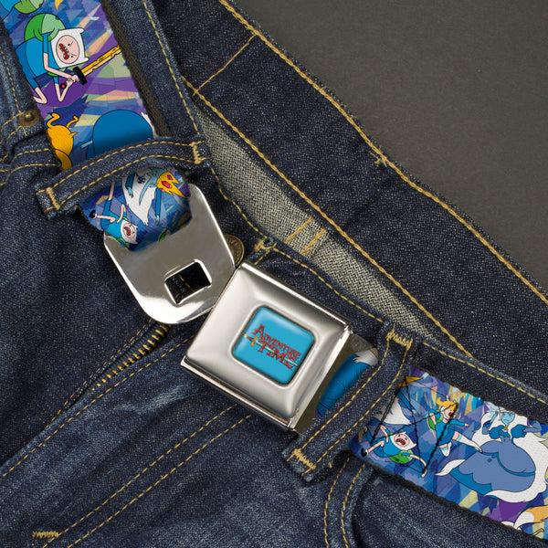 Buckle-Down ADVENTURE TIME Title Logo Full Color Blue Seatbelt Belt - Adventure Time Finn Jake And Fionna Cake Ice Kingdom Battle Blues Webbing
