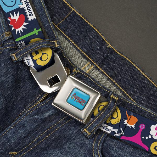 Buckle-Down ADVENTURE TIME Title Logo Full Color Blue Seatbelt Belt - Adventure Time Finn And Jake Icons And Quotes Navy/Multi Color Webbing