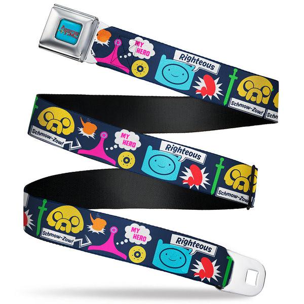 Buckle-Down ADVENTURE TIME Title Logo Full Color Blue Seatbelt Belt - Adventure Time Finn and Jake Icons and Quotes Navy/Multi Color Webbing
