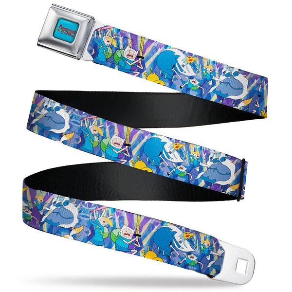 Buckle-Down ADVENTURE TIME Title Logo Full Color Blue Seatbelt Belt - Adventure Time Finn Jake and Fionna Cake Ice Kingdom Battle Blues Webbing