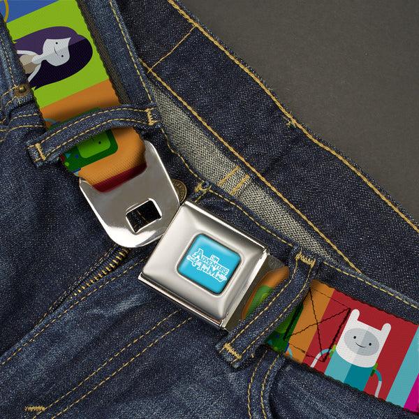 Buckle-Down ADVENTURE TIME Title Logo Full Color Blue/White Seatbelt Belt - Adventure Time 5-Character Pose Color Blocks Multi Color Webbing