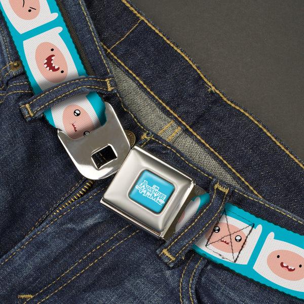 Buckle-Down ADVENTURE TIME Title Logo Full Color Blue/White Seatbelt Belt - Adventure Time Finn Expressions Blue Webbing