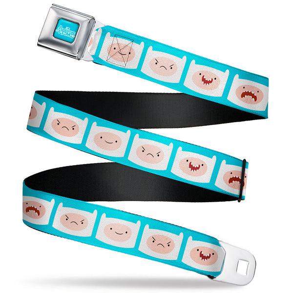 Buckle-Down ADVENTURE TIME Title Logo Full Color Blue/White Seatbelt Belt - Adventure Time Finn Expressions Blue Webbing