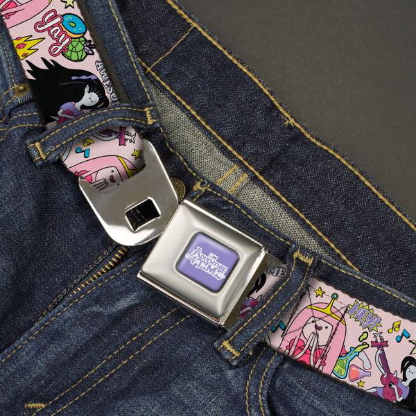 Buckle-Down ADVENTURE TIME Title Logo Full Color Lavender/White Seatbelt Belt - Adventure Time Marceline And Princess Bubblegum Collage Pink Webbing