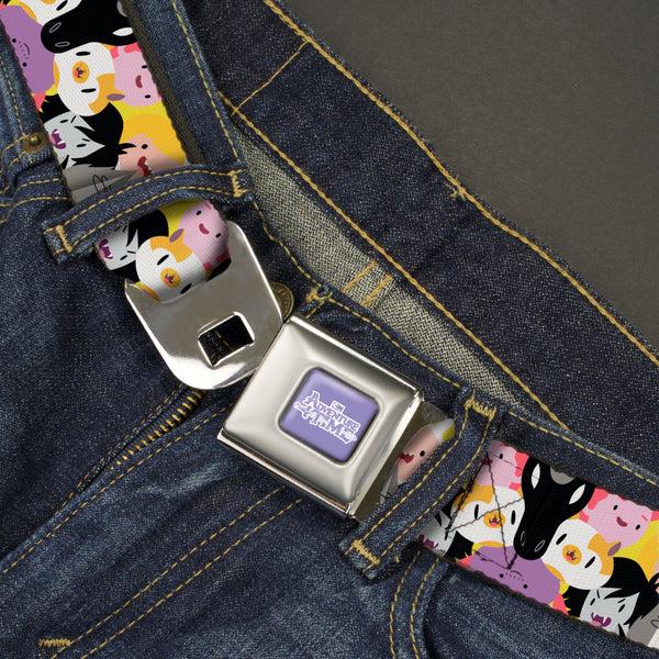 Buckle-Down ADVENTURE TIME Title Logo Full Color Lavender/White Seatbelt Belt - Adventure Time Characters Stacked Webbing