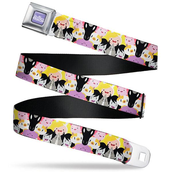 Buckle-Down ADVENTURE TIME Title Logo Full Color Lavender/White Seatbelt Belt - Adventure Time Characters Stacked Webbing