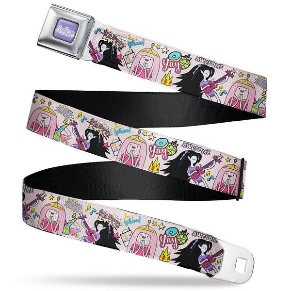 Buckle-Down ADVENTURE TIME Title Logo Full Color Lavender/White Seatbelt Belt - Adventure Time Marceline and Princess Bubblegum Collage Pink Webbing