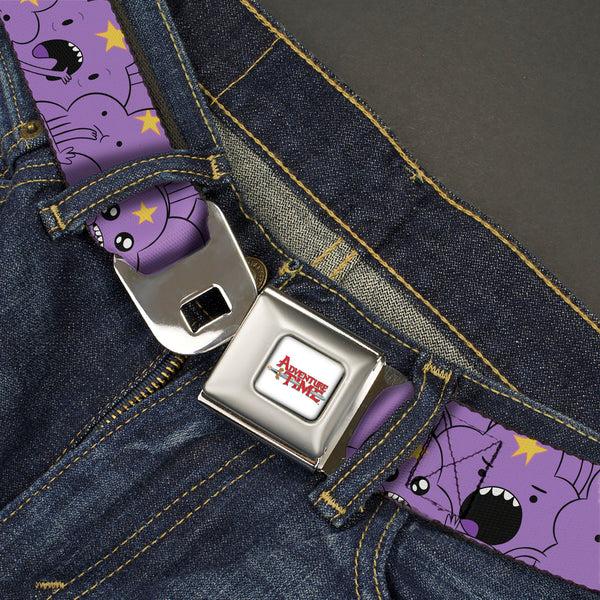Buckle-Down ADVENTURE TIME Title Logo Full Color White Seatbelt Belt - Adventure Time Lumpy Space Princess Expressions Stacked Lavender Webbing