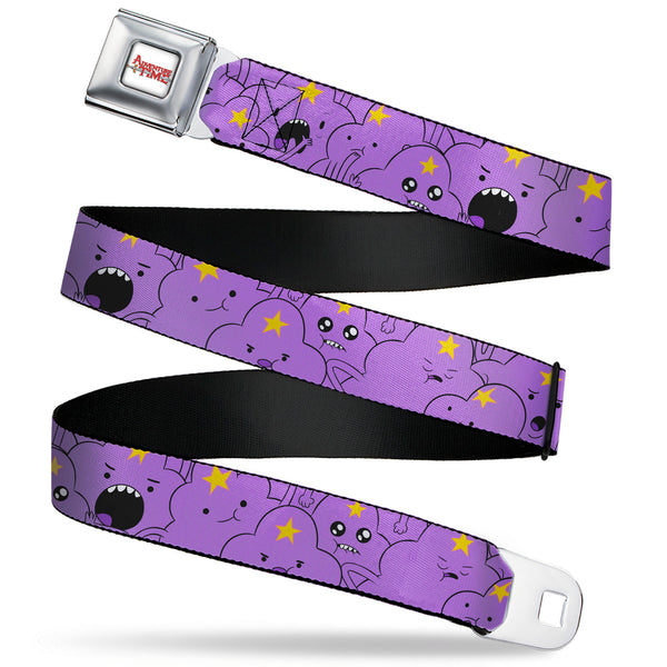 Buckle-Down ADVENTURE TIME Title Logo Full Color White Seatbelt Belt - Adventure Time Lumpy Space Princess Expressions Stacked Lavender Webbing