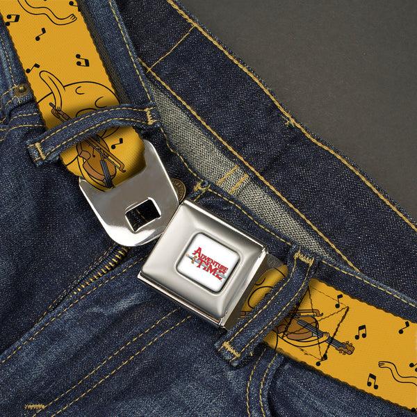 Buckle-Down ADVENTURE TIME Title Logo Full Color White Seatbelt Belt - Adventure Time Jake Dancing And Violin Poses Yellow Webbing