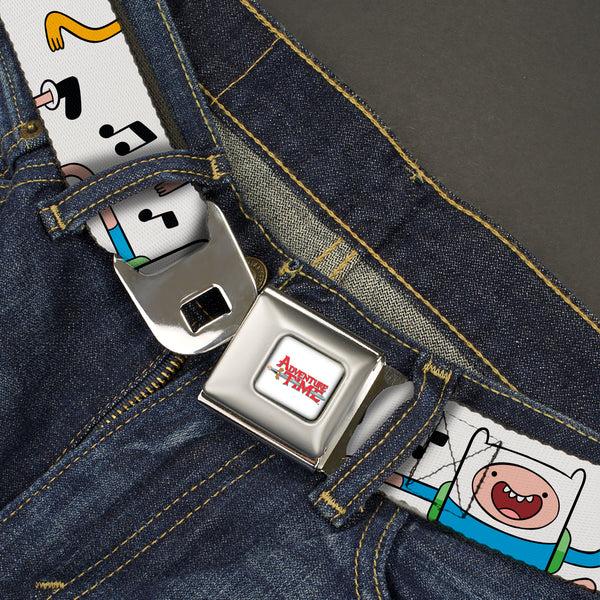 Buckle-Down ADVENTURE TIME Title Logo Full Color White Seatbelt Belt - Adventure Time Finn And Jake Dancing Poses And Music Notes White Webbing