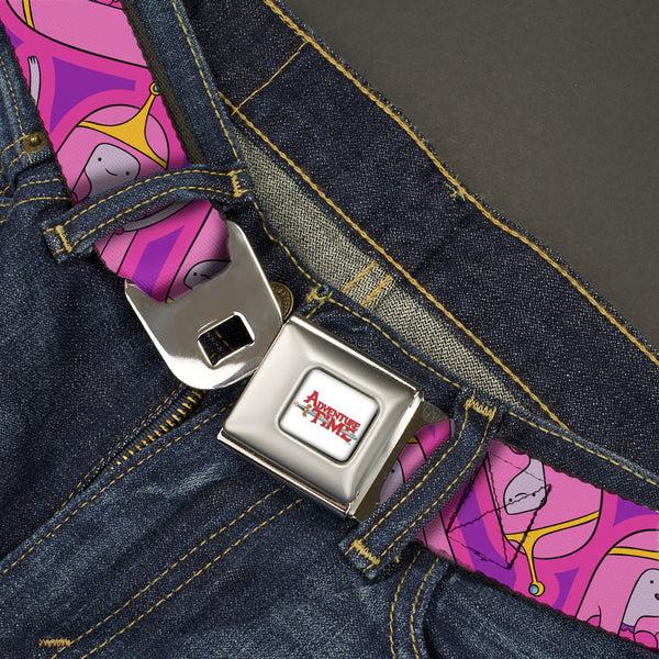 Buckle-Down ADVENTURE TIME Title Logo Full Color White Seatbelt Belt - Adventure Time Princess Bubblegum Poses Collage Lavender Webbing