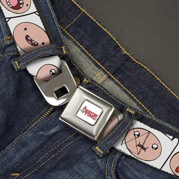 Buckle-Down ADVENTURE TIME Title Logo Full Color White Seatbelt Belt - Adventure Time Finn Expression Blocks White Webbing