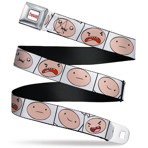 Buckle-Down ADVENTURE TIME Title Logo Full Color White Seatbelt Belt - Adventure Time Finn Expression Blocks White Webbing