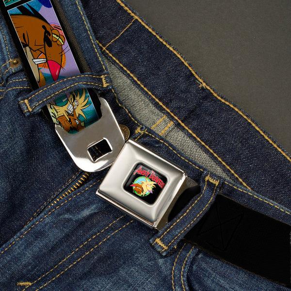 Buckle-Down Angry Beavers Logo Full Color Black Seatbelt Belt - ANGRY BEAVERS Daggett & Norbert Blocks Black Webbing