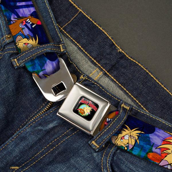 Buckle-Down Angry Beavers Logo Full Color Black Seatbelt Belt - Daggett & Norbert Poses Blue Mountains Webbing