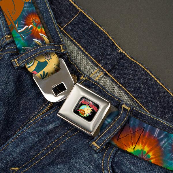 Buckle-Down Angry Beavers Logo Full Color Black Seatbelt Belt - Daggett & Norbert Poses2 Tie Dye Webbing