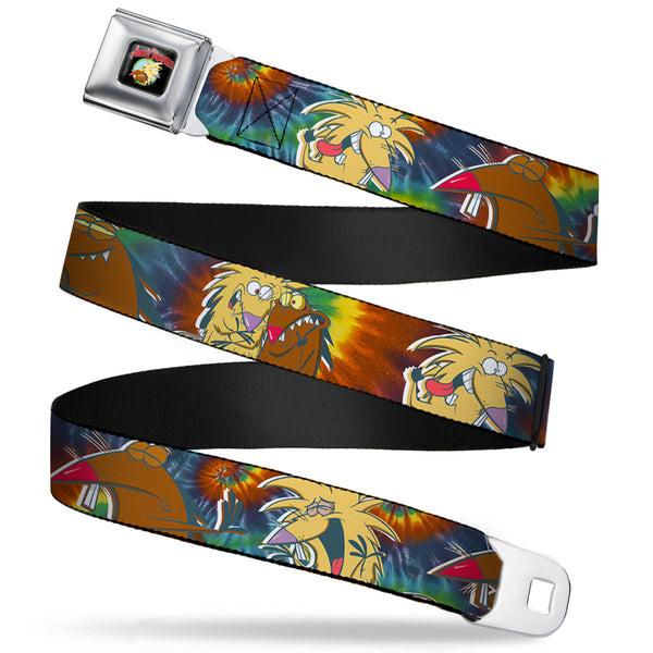 Buckle-Down Angry Beavers Logo Full Color Black Seatbelt Belt - Daggett & Norbert Poses2 Tie Dye Webbing