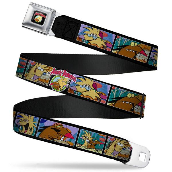 Buckle-Down Angry Beavers Logo Full Color Black Seatbelt Belt - ANGRY BEAVERS Daggett & Norbert Blocks Black Webbing