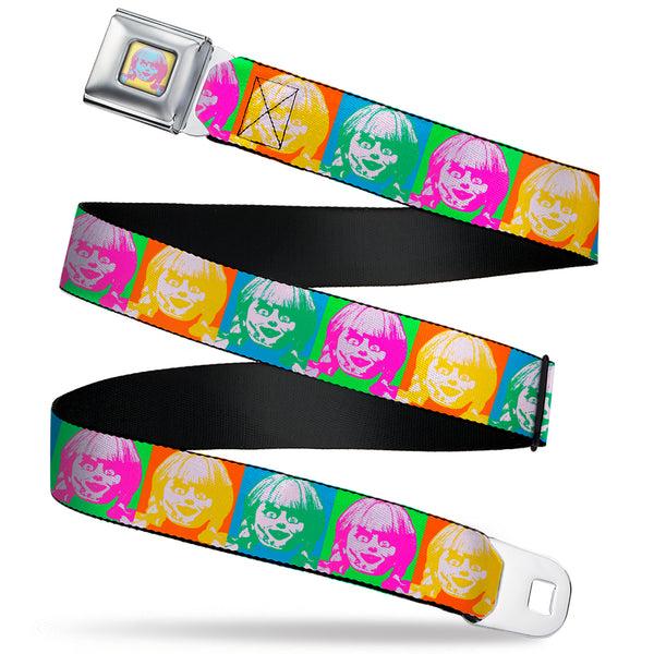 Buckle-Down Annabelle Pop Art Face Full Color Yellow/Pink/Blue Seatbelt Belt - Annabelle Doll Face Pop Art Color Block Multi Color Webbing