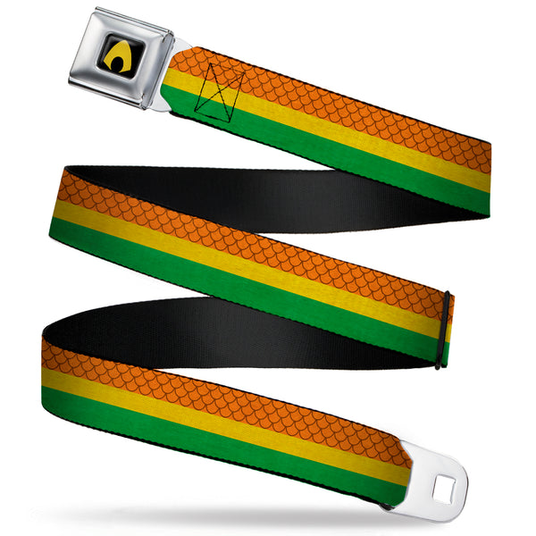 Buckle-Down Aquaman Logo Full Color Black Yellow Seatbelt Belt - Aquaman Rasta Webbing