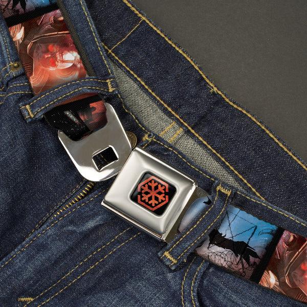 Buckle-Down Arkham City Snowflake Full Color Black Red Seatbelt Belt - Batman Arkham City 3-Character/2-Scene Panels Webbing