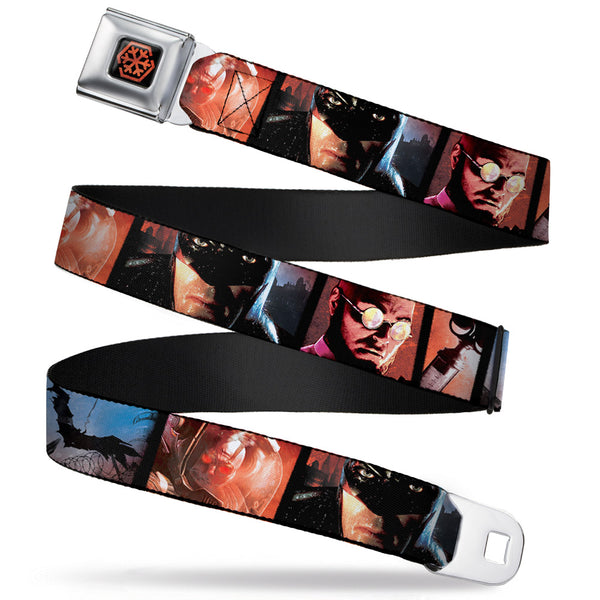 Buckle-Down Arkham City Snowflake Full Color Black Red Seatbelt Belt - Batman Arkham City 3-Character/2-Scene Panels Webbing