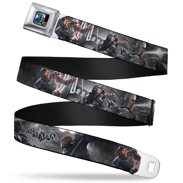 Buckle-Down Arkham Origins Deathstroke Face CLOSE-UP Full Color Seatbelt Belt - BATMAN ARKHAM ORIGINS Deathstroke 3-Poses/Batman Battle Scene Grays/Reds Webbing
