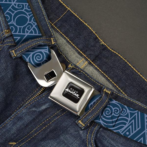 Buckle-Down AVATAR LAST AIRBENDER Title Logo Full Color Black/White Seatbelt Belt - Avatar Last Airbender Water Element Symbol Blues Webbing