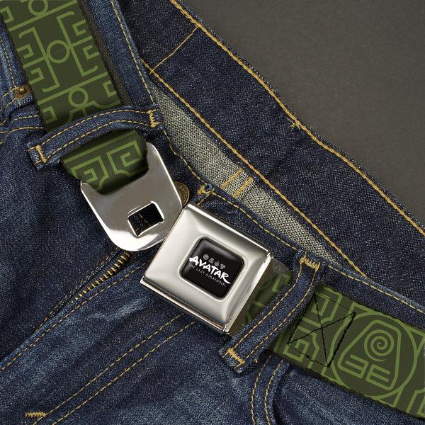 Buckle-Down AVATAR LAST AIRBENDER Title Logo Full Color Black/White Seatbelt Belt - Avatar Last Airbender Earth Element Symbol Black/Olive Green Webbing