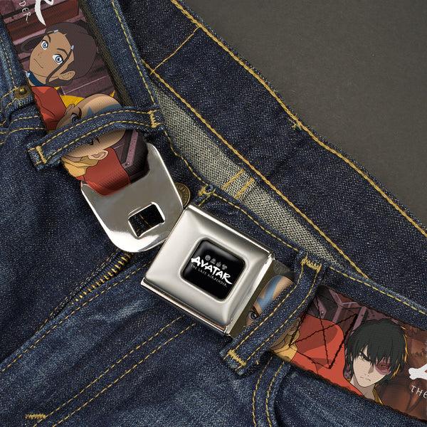Buckle-Down AVATAR LAST AIRBENDER Title Logo Full Color Black/White Seatbelt Belt - AVATAR THE LAST AIRBENDER Katara Aang Zuko Group Pose Webbing