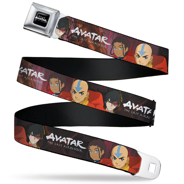 Buckle-Down AVATAR LAST AIRBENDER Title Logo Full Color Black/White Seatbelt Belt - AVATAR THE LAST AIRBENDER Katara Aang Zuko Group Pose Webbing