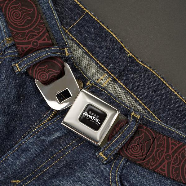 Buckle-Down AVATAR LAST AIRBENDER Title Logo Full Color Black/White Seatbelt Belt - Avatar Last Airbender Fire Element Symbol Black/Red Webbing