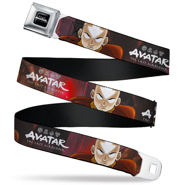 Buckle-Down AVATAR LAST AIRBENDER Title Logo Full Color Black/White Seatbelt Belt - AVATAR THE LAST AIRBENDER Aang Pose Close-Up and Title Logo Black/Reds Webbing