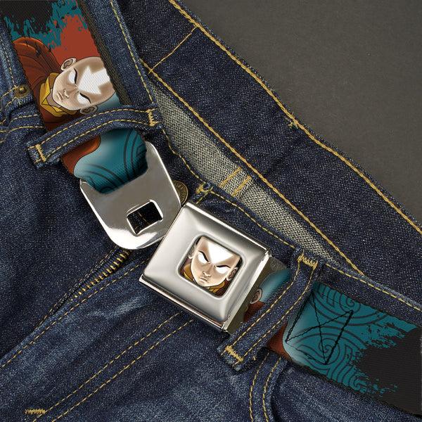 Buckle-Down Avatar The Last Airbender Aang Face Close-Up Full Color Seatbelt Belt - AVATAR THE LAST AIRBENDER Aang Pose And Title Logo Blues/White Webbing