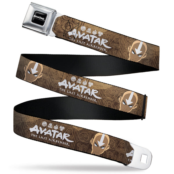 Buckle-Down Avatar the Last Airbender Aang Face Close-Up Full Color Seatbelt Belt - AVATAR THE LAST AIRBENDER Aang Face Close-Up and Title Logo Tans/White Webbing